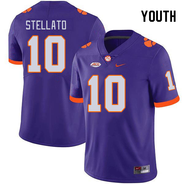 Youth #10 Troy Stellato Clemson Tigers College Football Jerseys Stitched-Purple - Click Image to Close